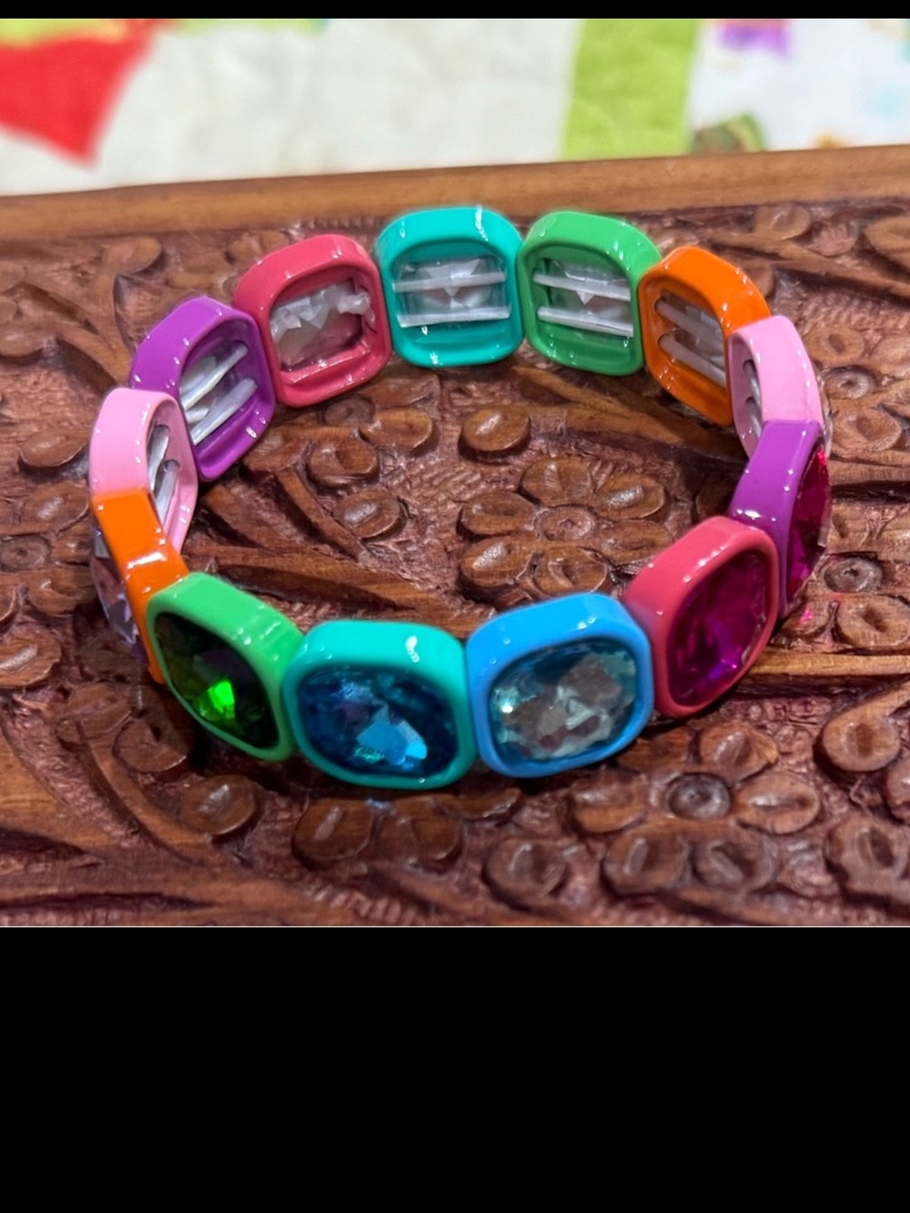 Rainbow Crystal Gemstone Gem Rhinestone Jeweled Stretch Bracelet  🌈 multicolor
